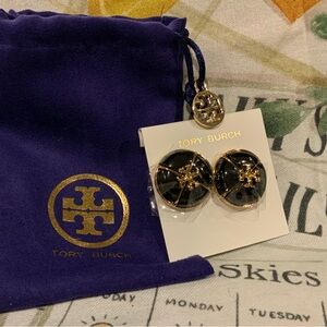 NWT Tory Burch Black and Gold KIRA Earrings